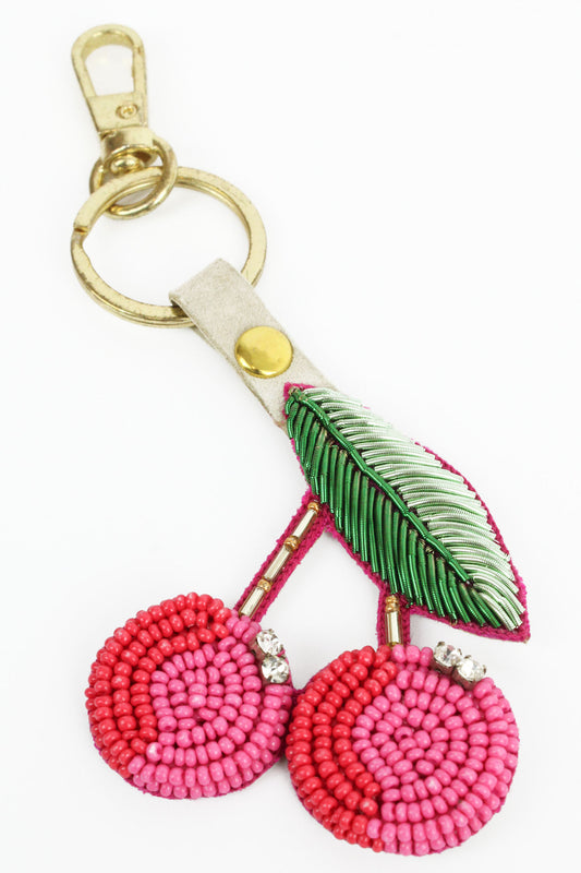 BEADED PINK & RED CHERRY KEYRING (7970319958232)
