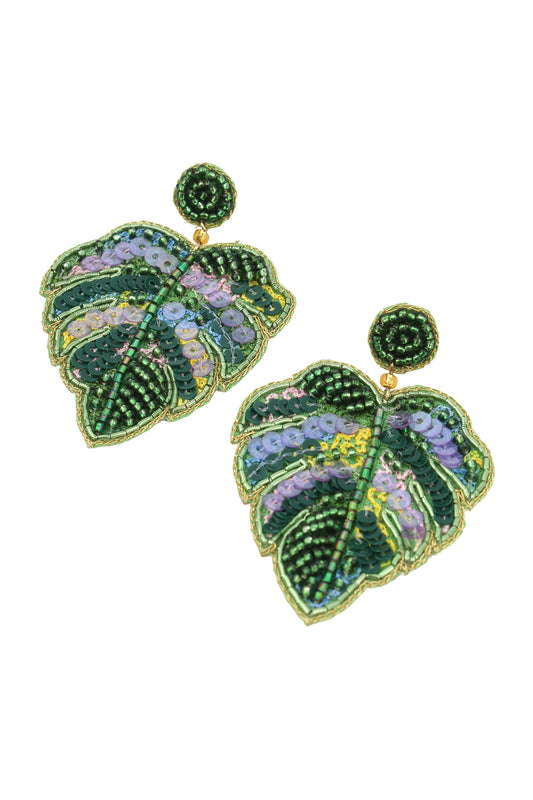 LARGE MONSTERA LEAF EARRINGS