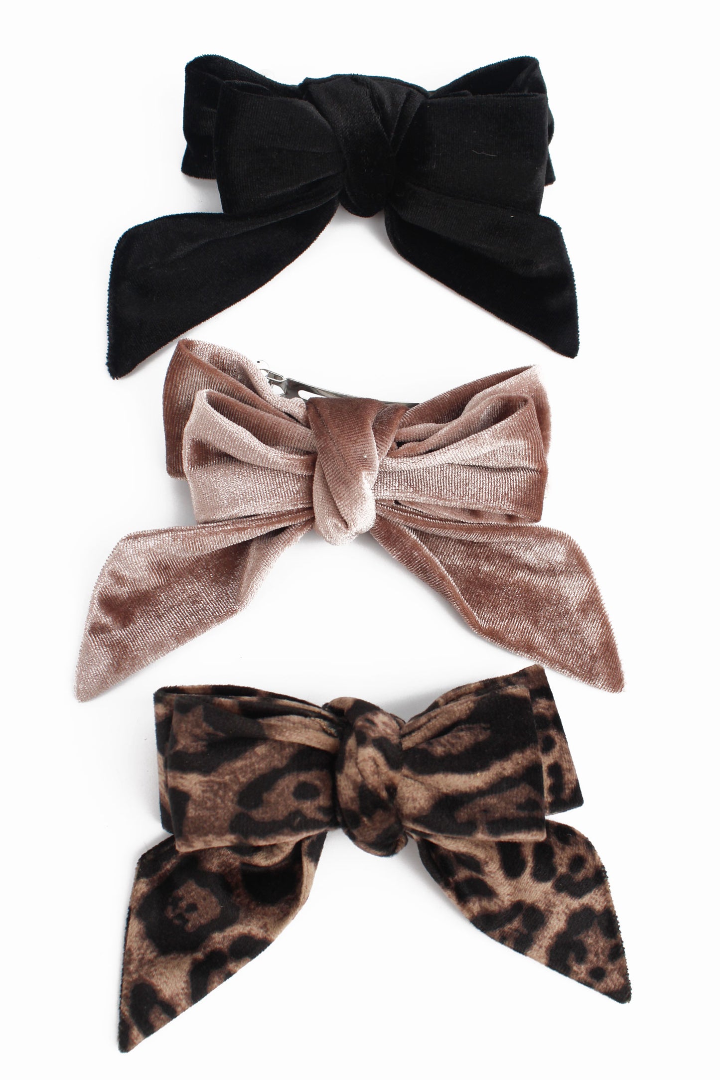 LEOPARD / BLACK / MINK BOW HAIR CLIP PACK