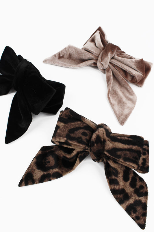 LEOPARD / BLACK / MINK BOW HAIR CLIP PACK
