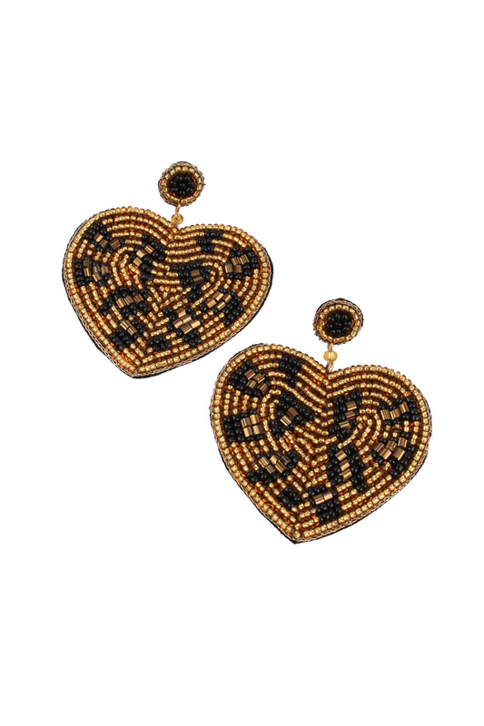 LEOPARD HEART BEADED EARRINGS