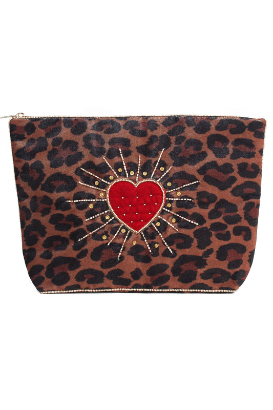 LEOPARD HEART BURST LARGE POUCH