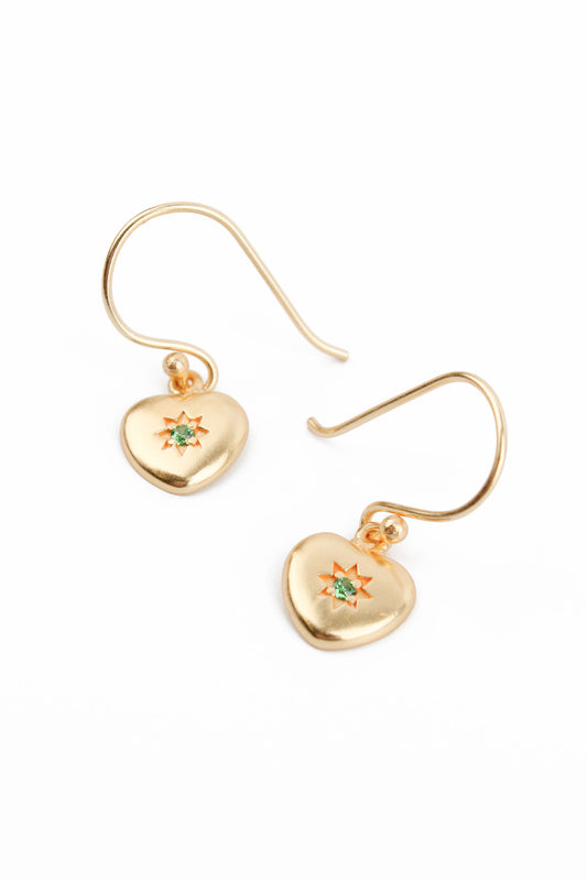 LIGHT GREEN CRYSTAL STARBURST HEART HOOK EARRINGS