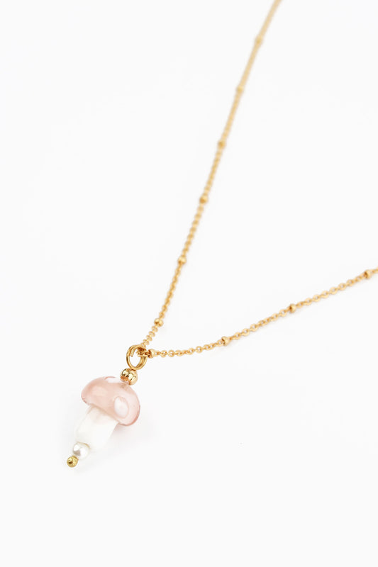 LIGHT PINK GLASS MUSHROOM PENDANT