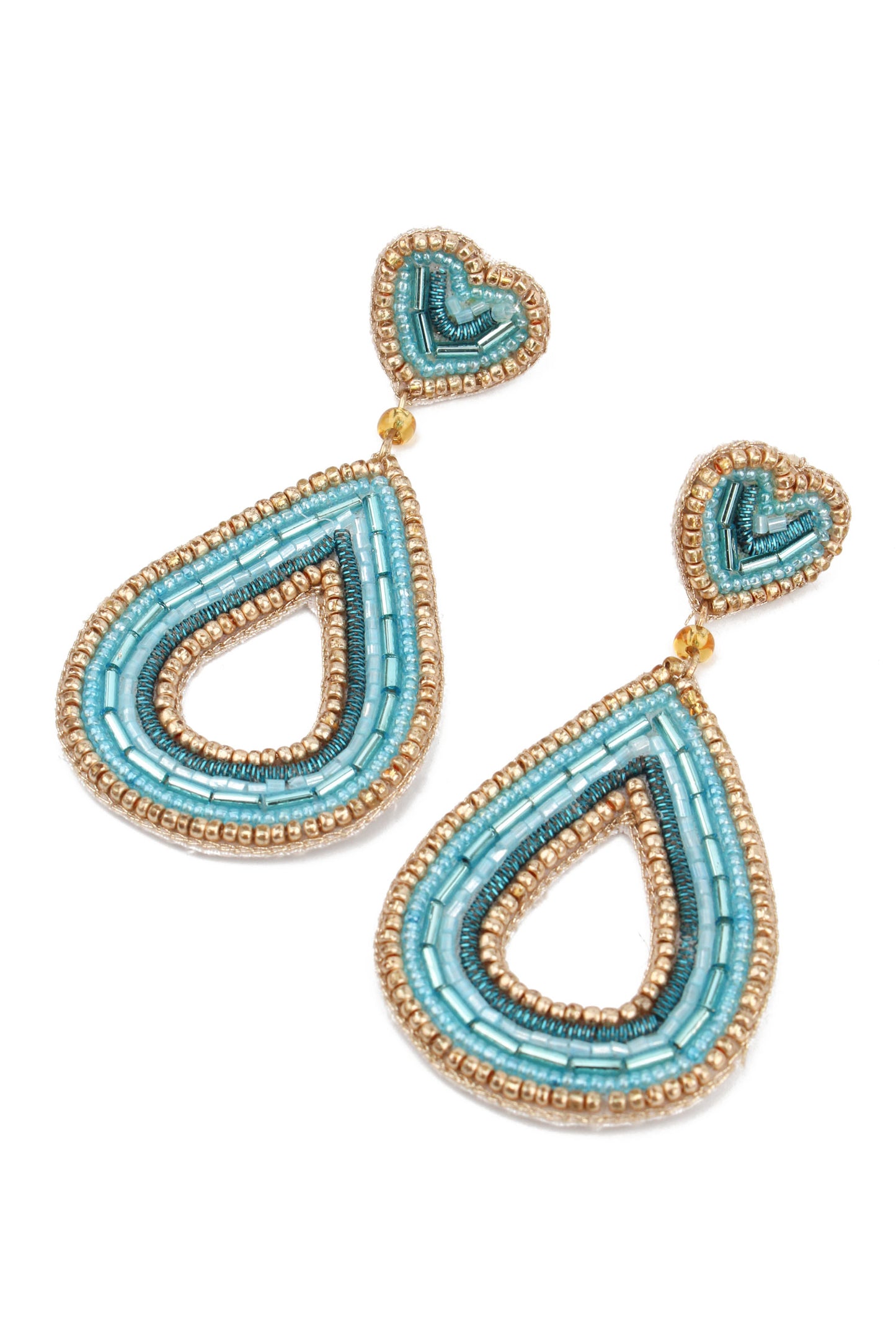 BLUE TEARDROP HEART BEADED EARRINGS