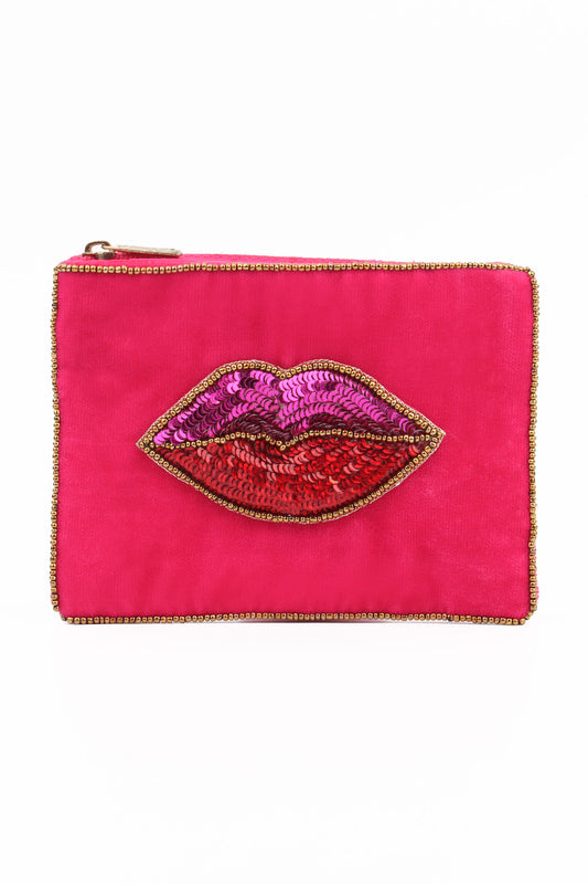 LIPS ON BRIGHT PINK SMALL POUCH