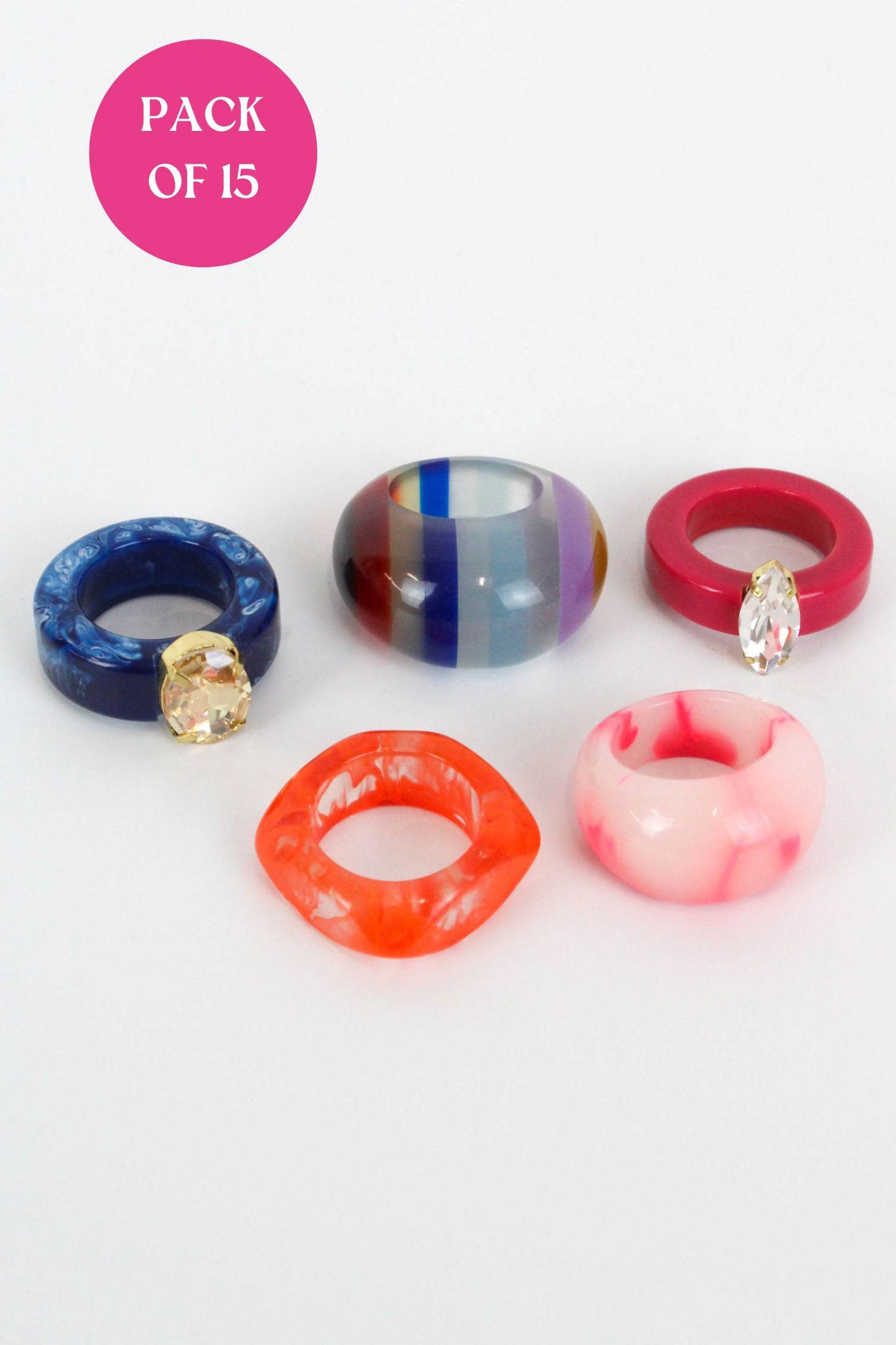 BAGUES CHUNKY GEM COULEURS CHAUDES - PAR 15 (S/M/L)