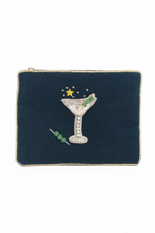 MARTINI COCKTAIL ON BLUE SMALL POUCH