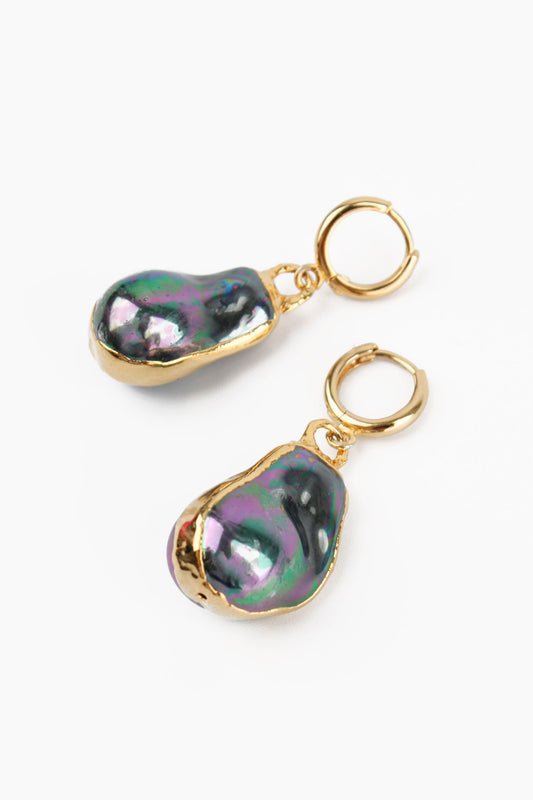 METALLIC PEAR DROPS ON HUGGIE HOOPS
