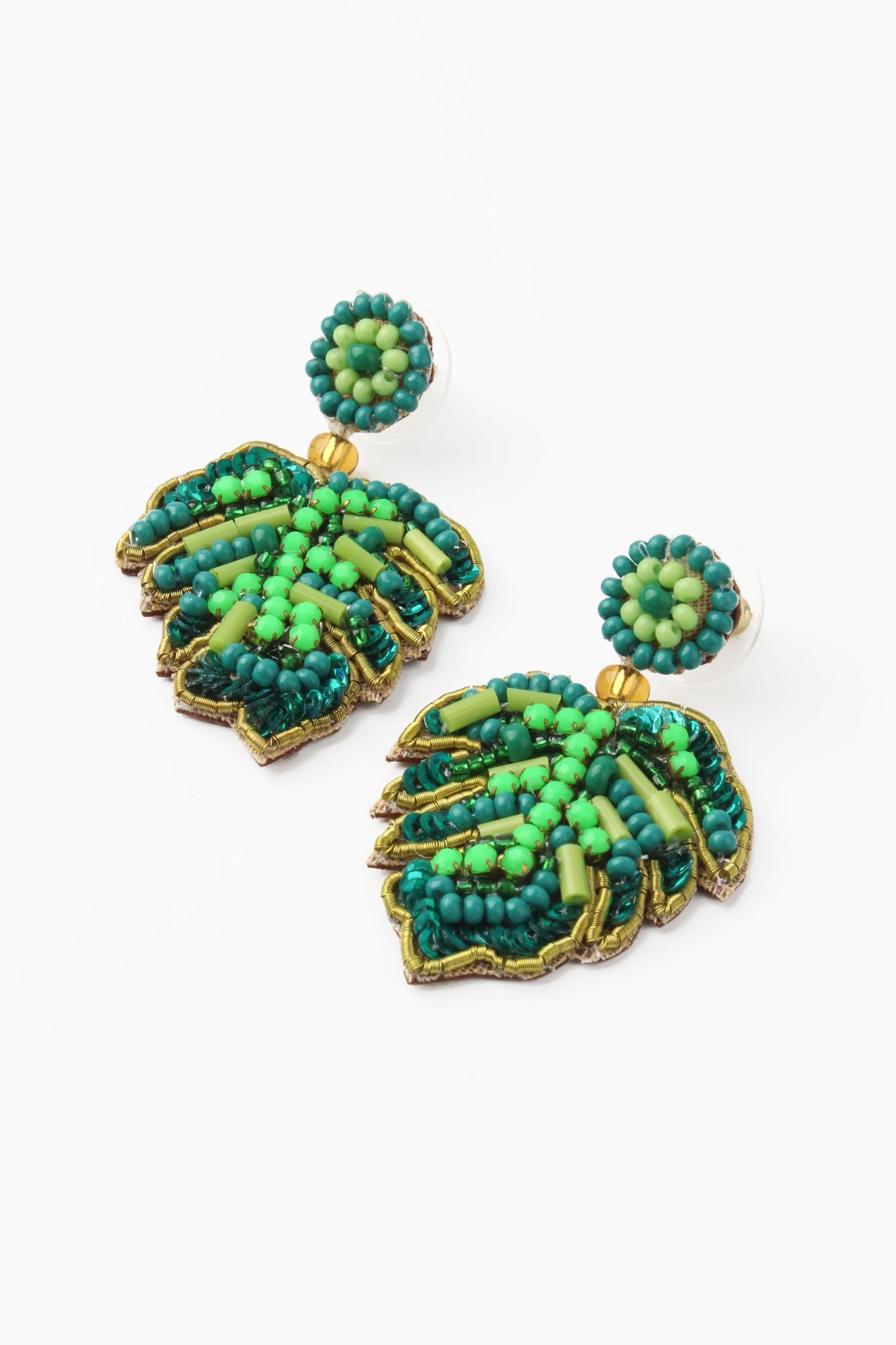 MINI GREEN MONSTERA LEAF EARRINGS