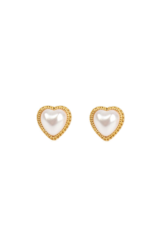 MINI PEARL AND GOLD HEART STUD EARRINGS