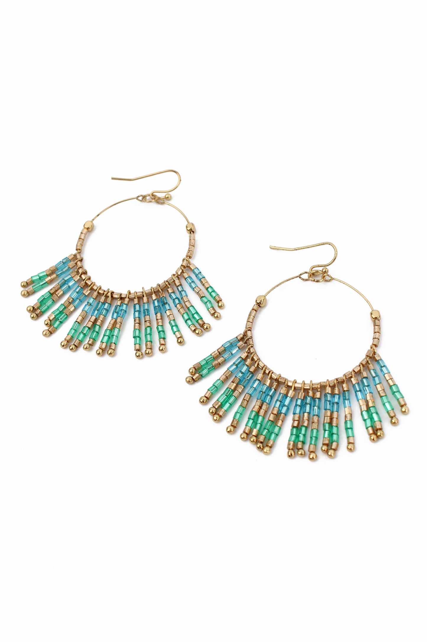MINT AND BLUE TASSEL BEADED EARRINGS