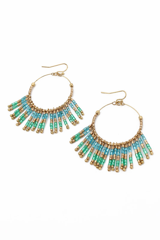MINT AND BLUE TASSEL BEADED EARRINGS