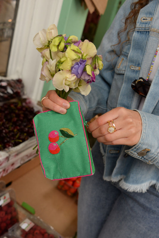 MINT GREEN CHERRY MEDIUM POUCH