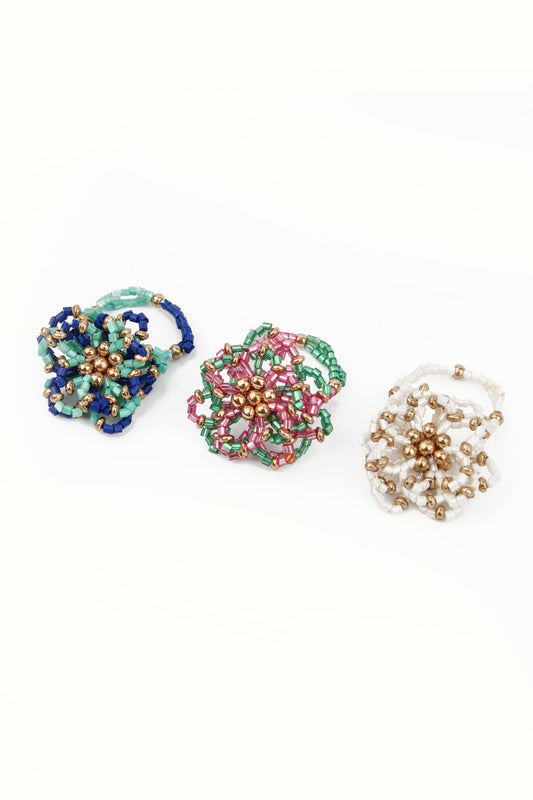 MIXED PACK OF 3 BEADED FLOWER RING