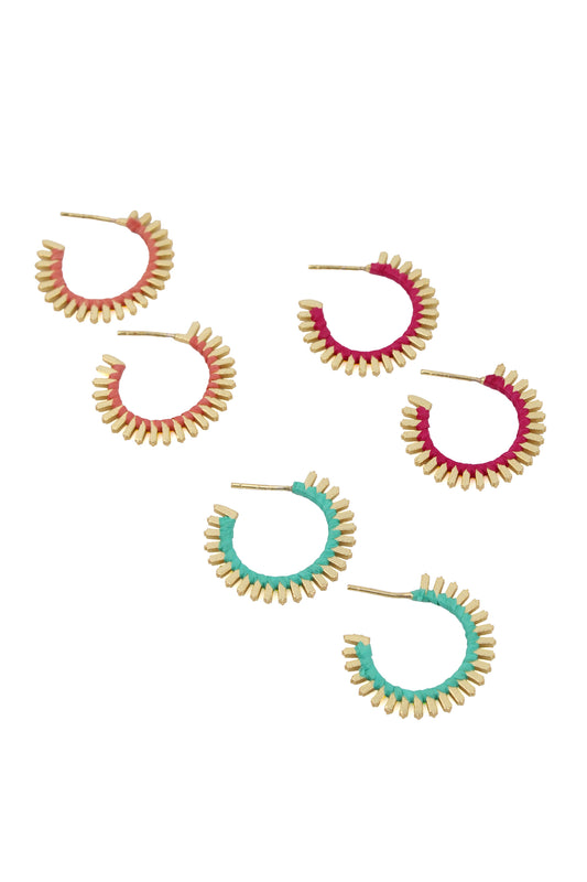 MIXED PACK OF 3 FAN EARRINGS - TURQUOISE, CORAL AND HOT PINK