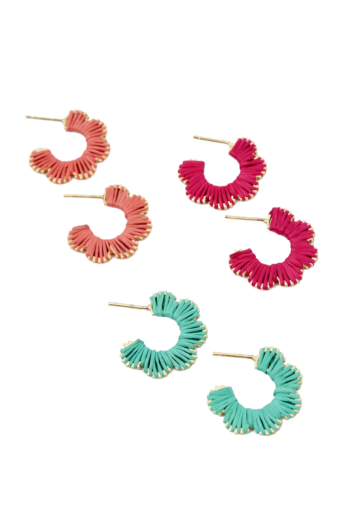 MIXED PACK OF 3 FLOWER EARRINGS - TURQUOISE, CORAL AND HOT PINK