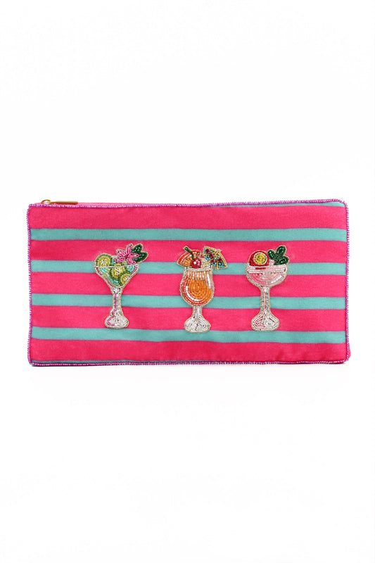 COCKTAIL MULTI USE POUCH ON STRIPE