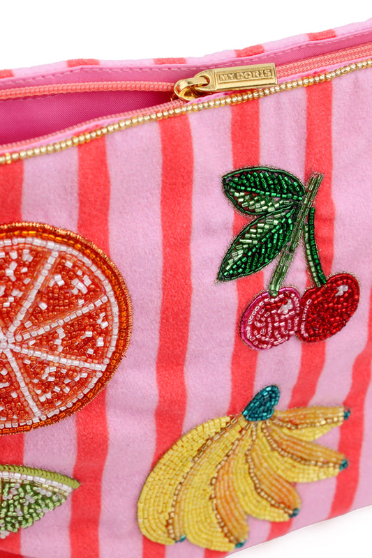 MULTI FRUIT ON STRIPE LARGE POUCH