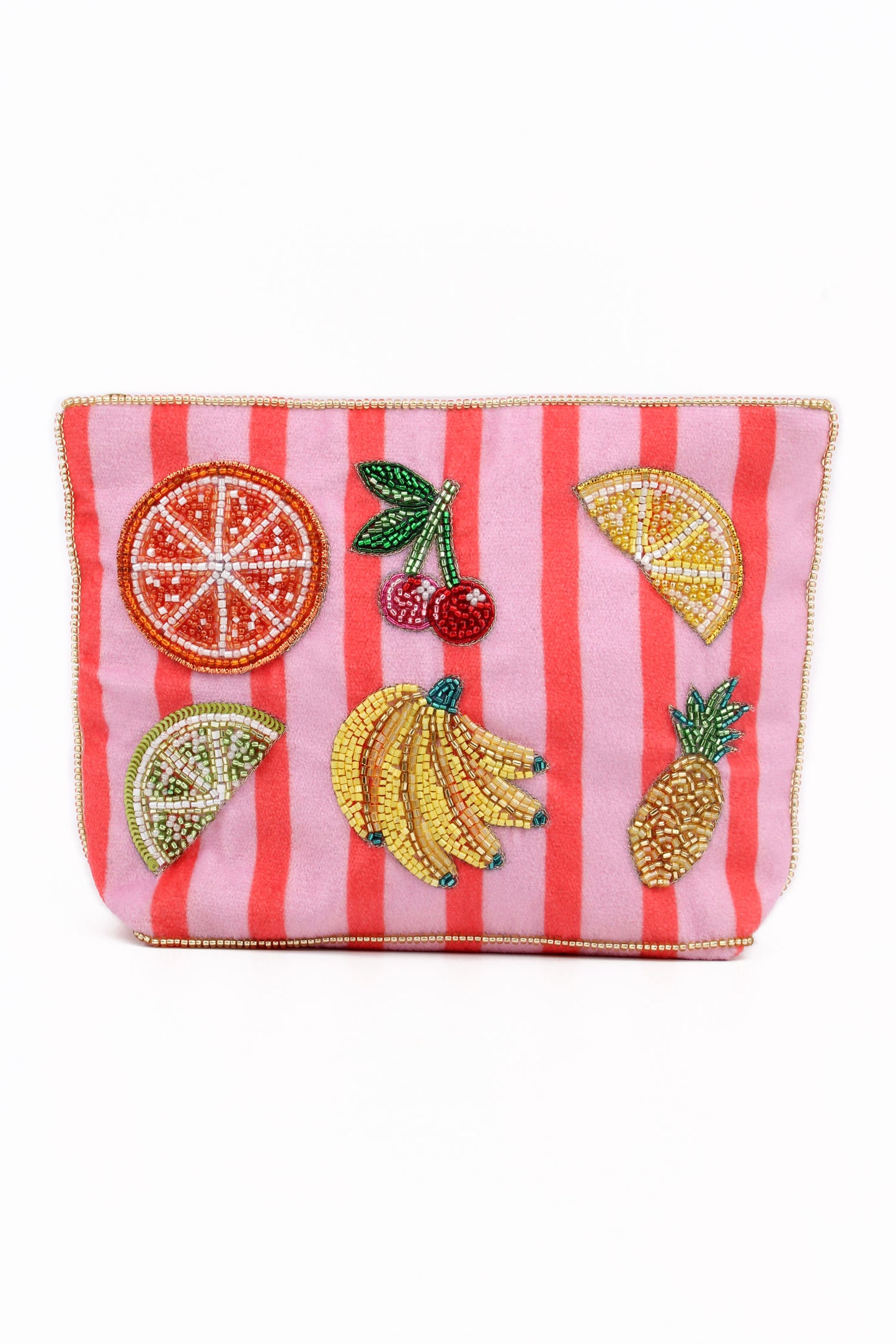 MULTI FRUIT ON STRIPE MEDIUM POUCH