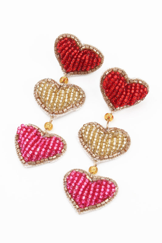 MULTI HEART TRIPLE DROP EARRINGS