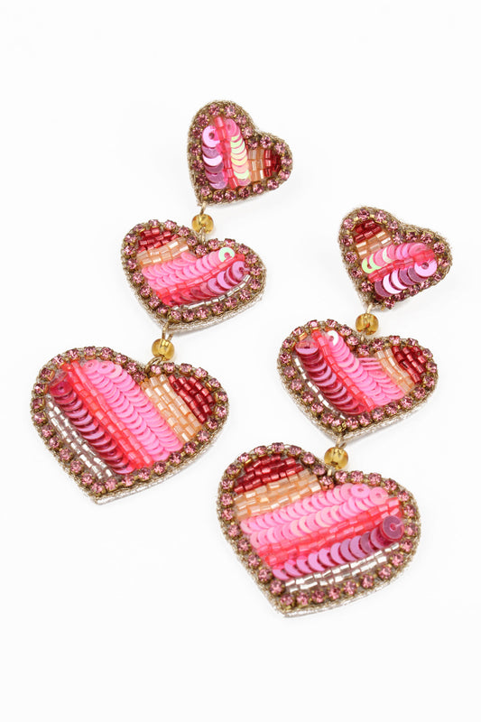 MULTI PINK TRIPLE DROP EARRINGS