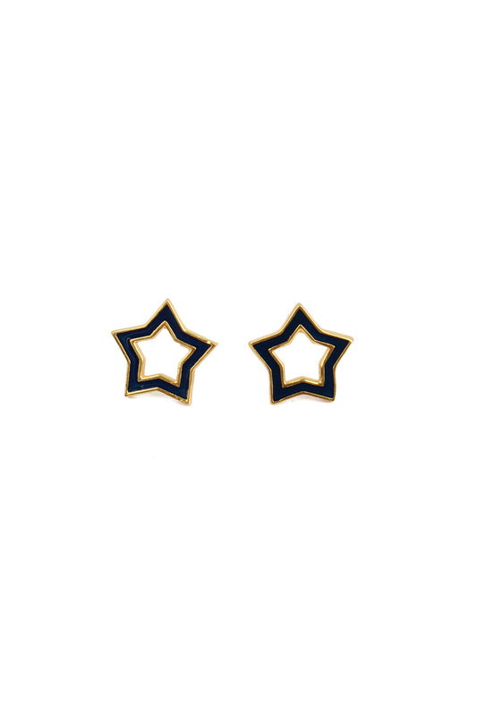 NAVY ENAMEL & GOLD STAR STUDS