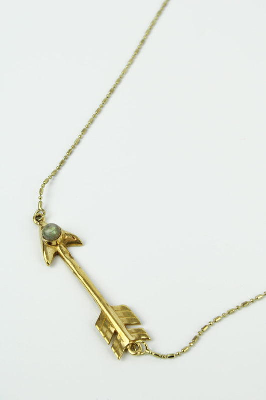 GOLD LABRADORITE ARROW NECKLACE (7989934686424)