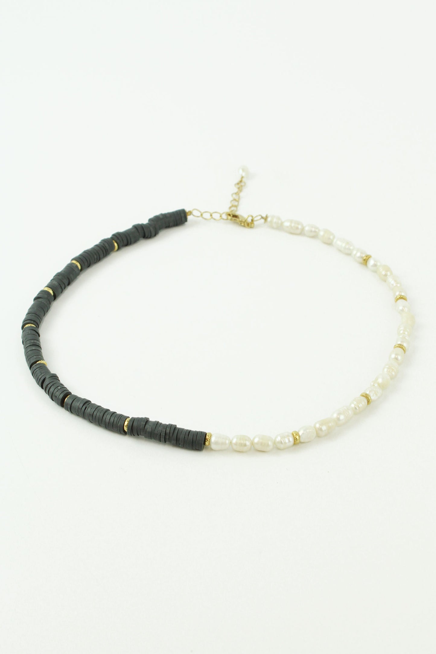 CHARCOAL BEAD & PEARL SPLIT NECKLACE (7062917349563)