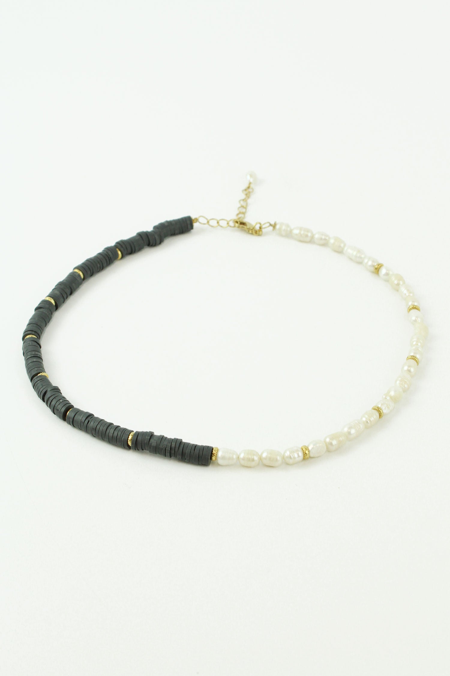 CHARCOAL BEAD & PEARL SPLIT NECKLACE (7062917349563)