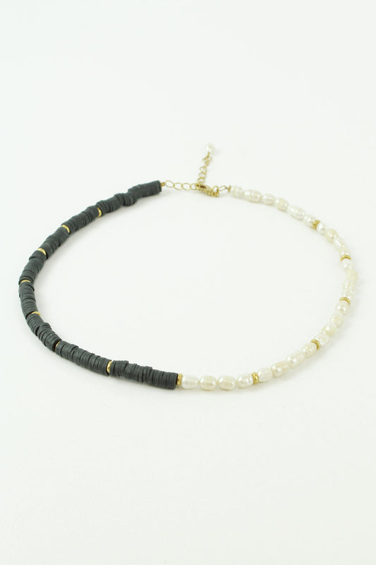 CHARCOAL BEAD & PEARL SPLIT NECKLACE (7062917349563)