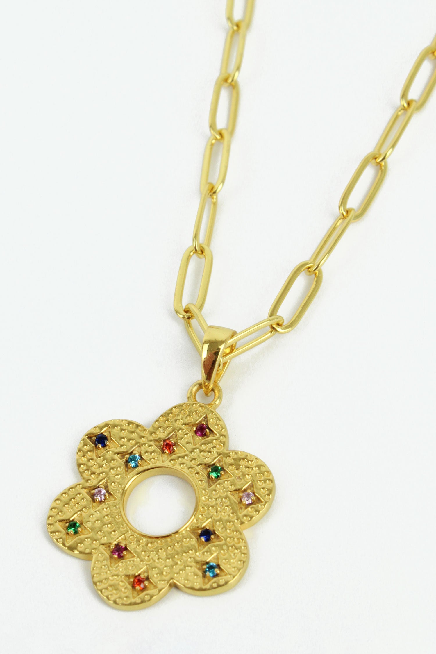 GOLD RAINBOW CRYSTAL FLOWER CHARM PENDANT (7965635936472)