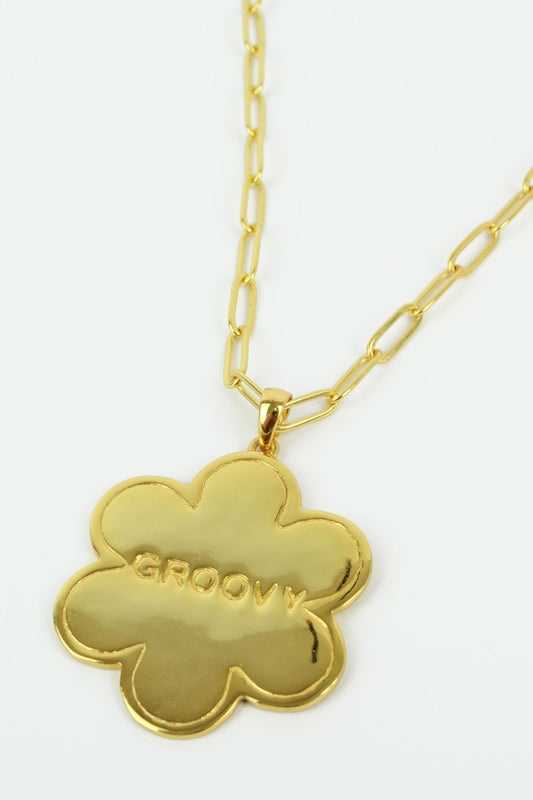 GOLD GROOVY FLOWER LONG NECKLACE (7965651337432)