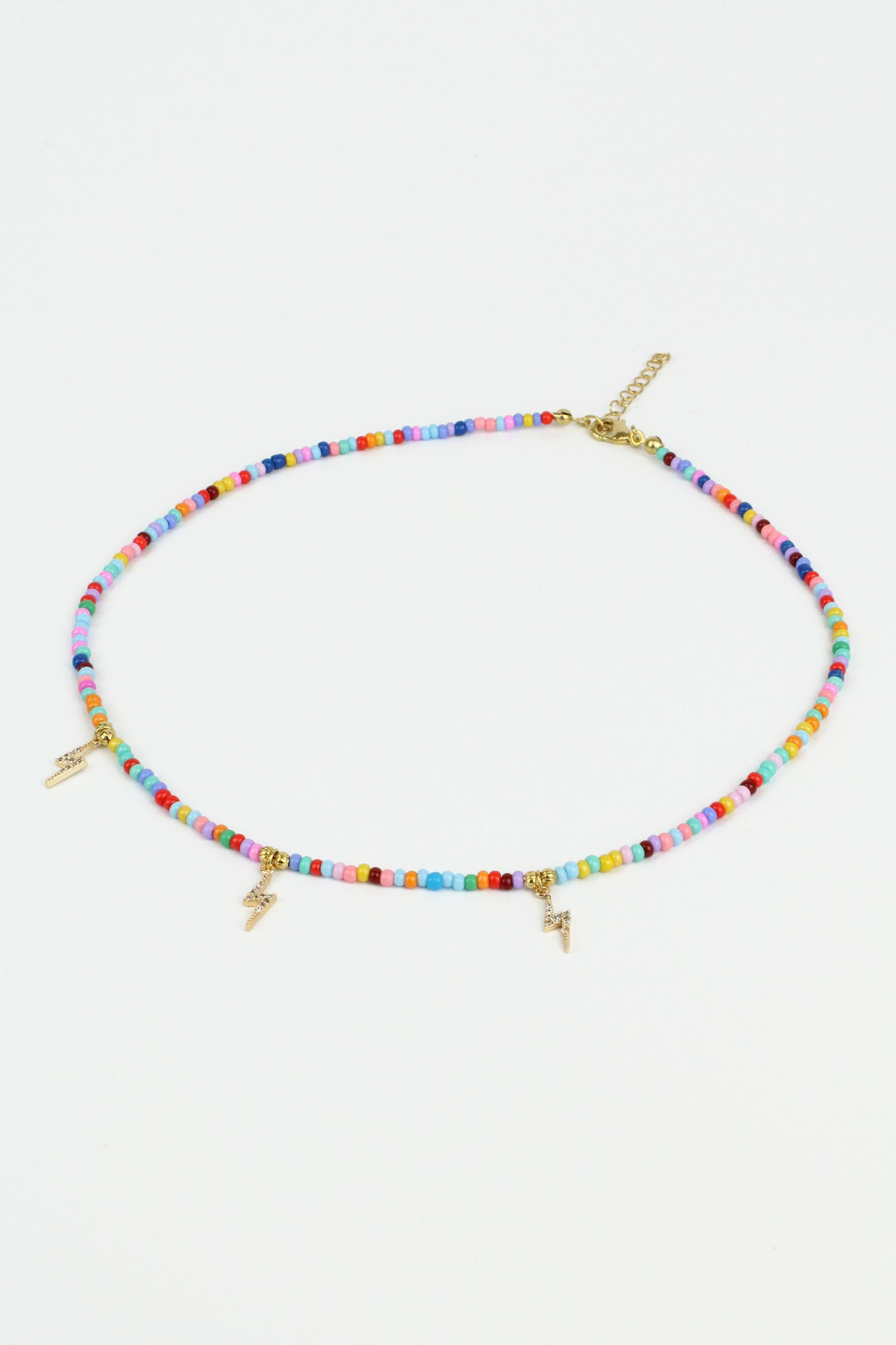 BEADED RAINBOW CRYSTAL LIGHTNING CHARM NECKLACE (7969006223576)