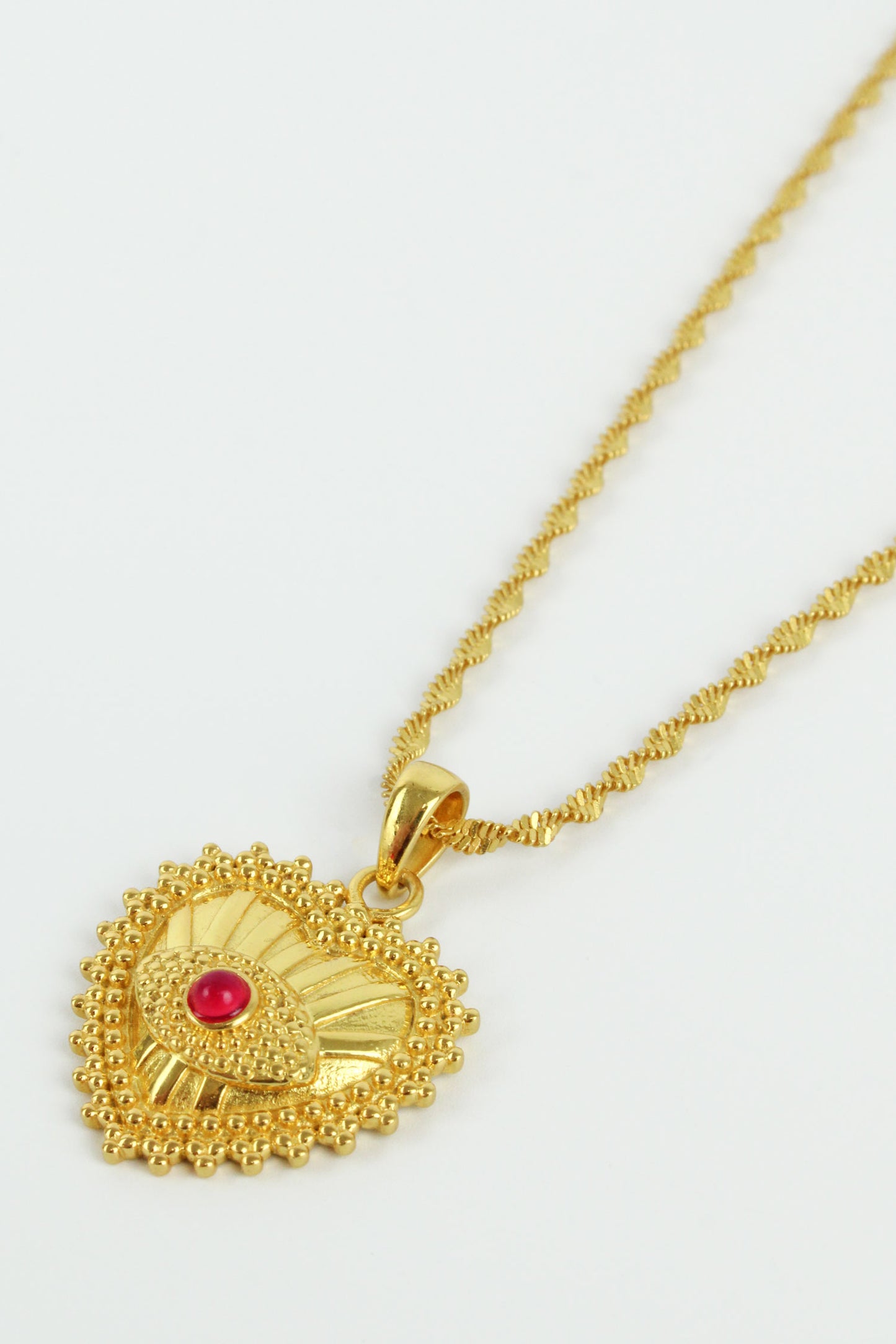 GOLD PINK CHALCEDONY HEART EYE LONG PENDANT NECKLACE (7980791005400)