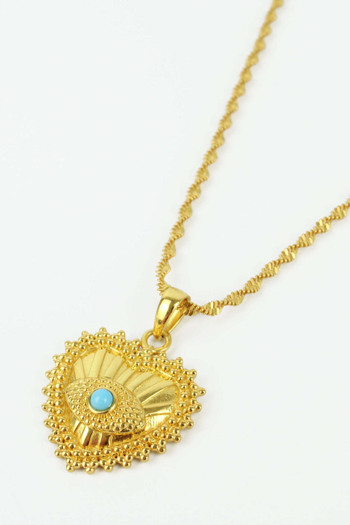 GOLD TURQUOISE MATRIX HEART EYE LONG PENDANT NECKLACE (7980791791832)