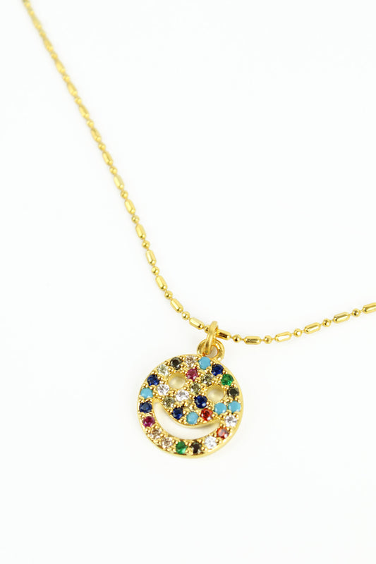 RAINBOW GEMSTONE SMILEY NECKLACE (8011138171096)