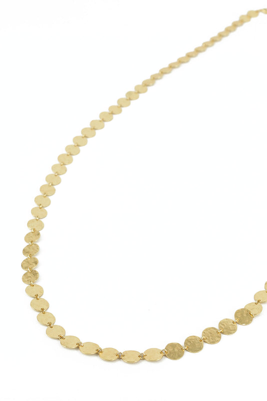 LONG GOLD HAMMERED DISC NECKLACE (8011153244376)