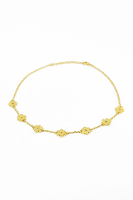 HAMMERED GOLD FLOWER CHAIN NECKLACE