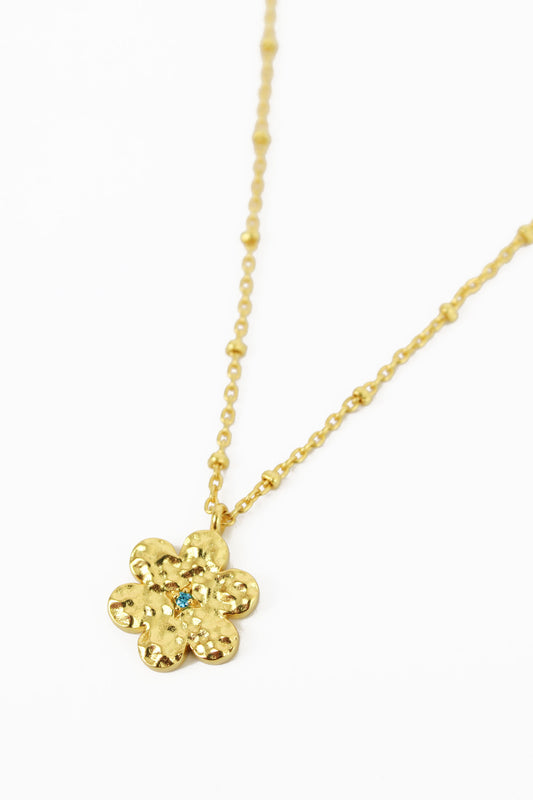 HAMMERED BLUE CZ FLOWER NECKLACE (8108078629080)