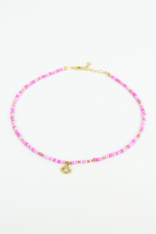 EVIL EYE PINK NECKLACE (8109555286232)