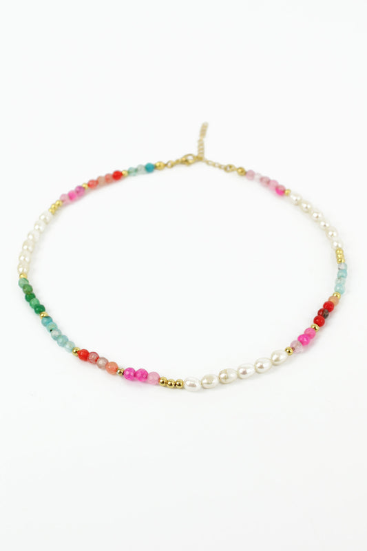 PEARL AND RAINBOW BEAD NECKLACE