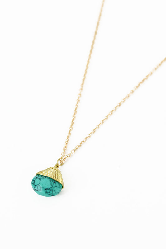 GOLD TURQUOISE BLUE WRAPPED PENDANT
