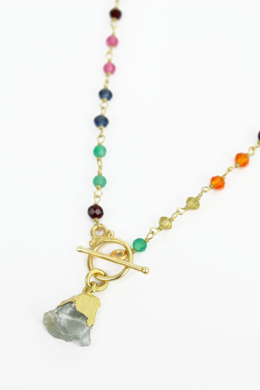 RAINBOW CRYSTAL CHAIN WITH STONE PENDANT (8113740906712)