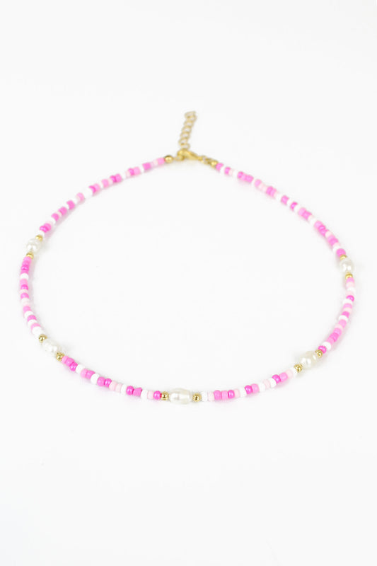 PINK BEADED WITH FRESH WATER PEARL NECKLACE