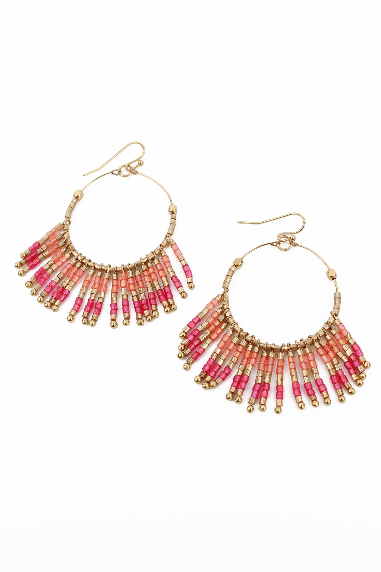 ORANGE AND PINK TASSEL BEADED EARRINGS