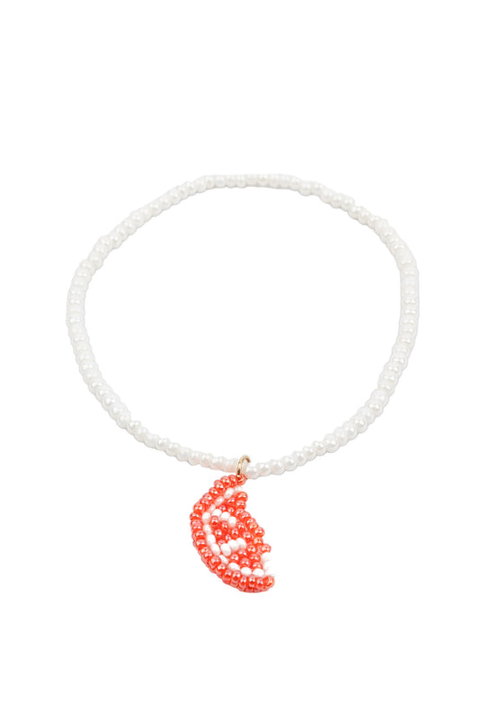 ORANGE SLICE ON PEARL SEED BEAD BRACELET