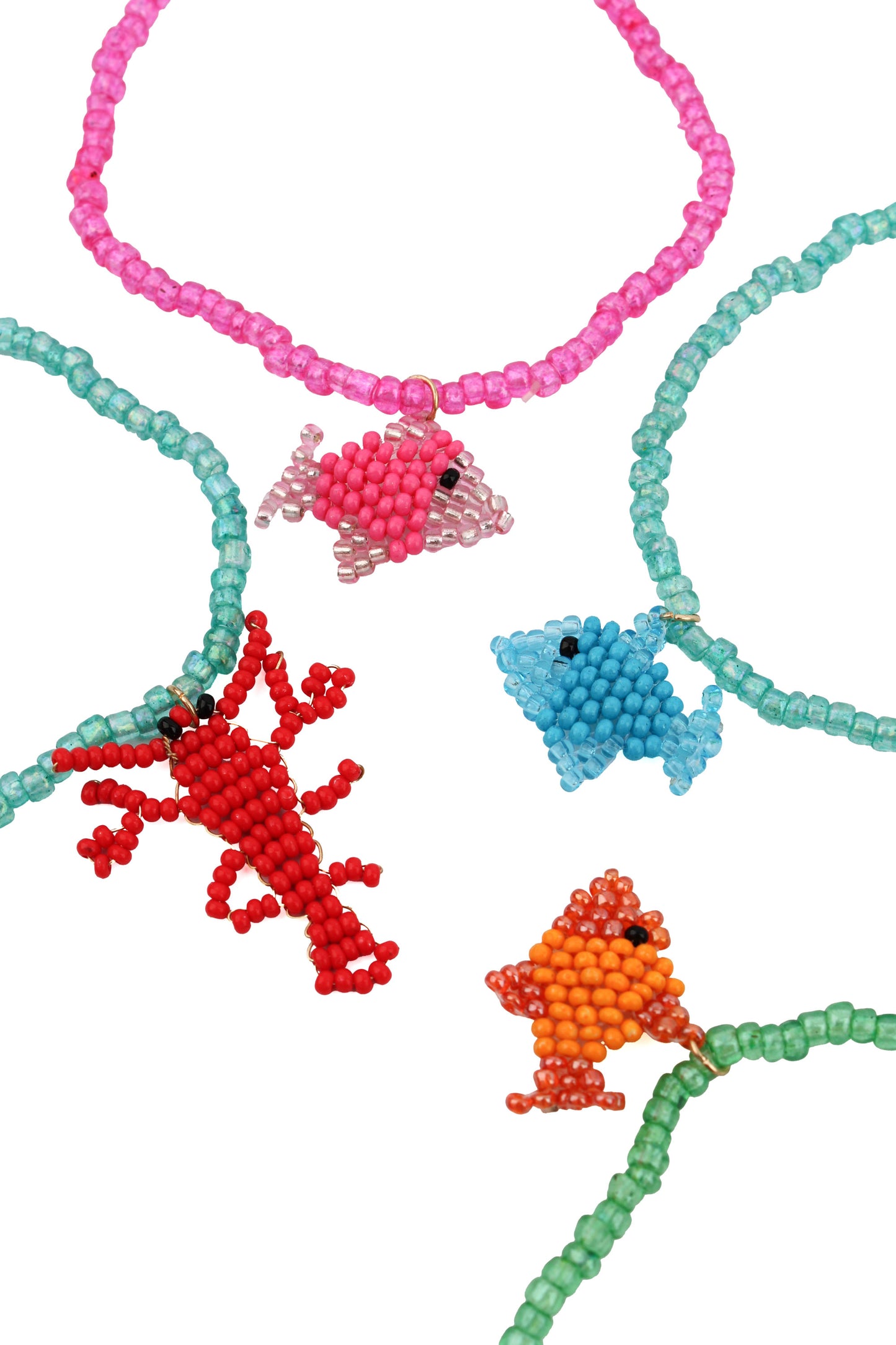 PACK OF 4 BEADED SEA MOTIF ELASTIC BRACELETS