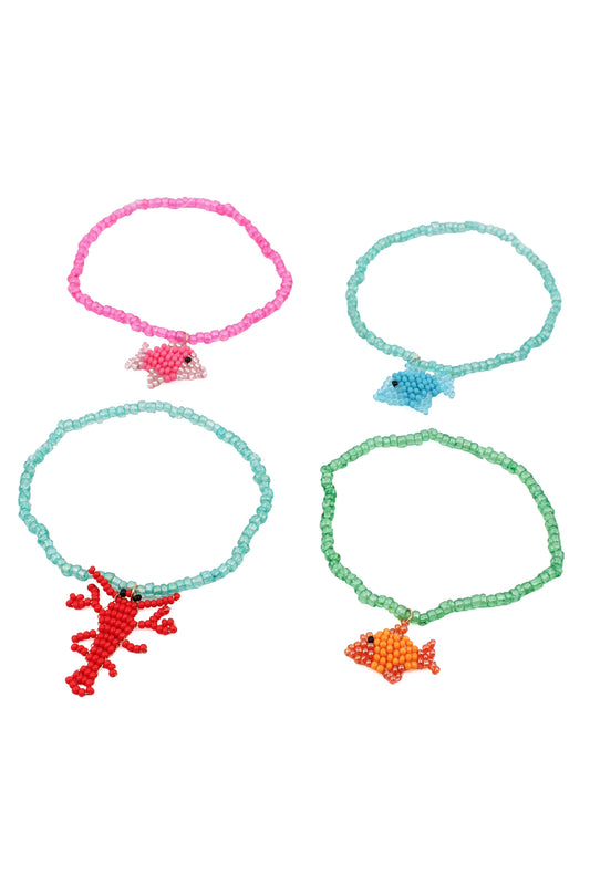 PACK OF 4 BEADED SEA MOTIF ELASTIC BRACELETS