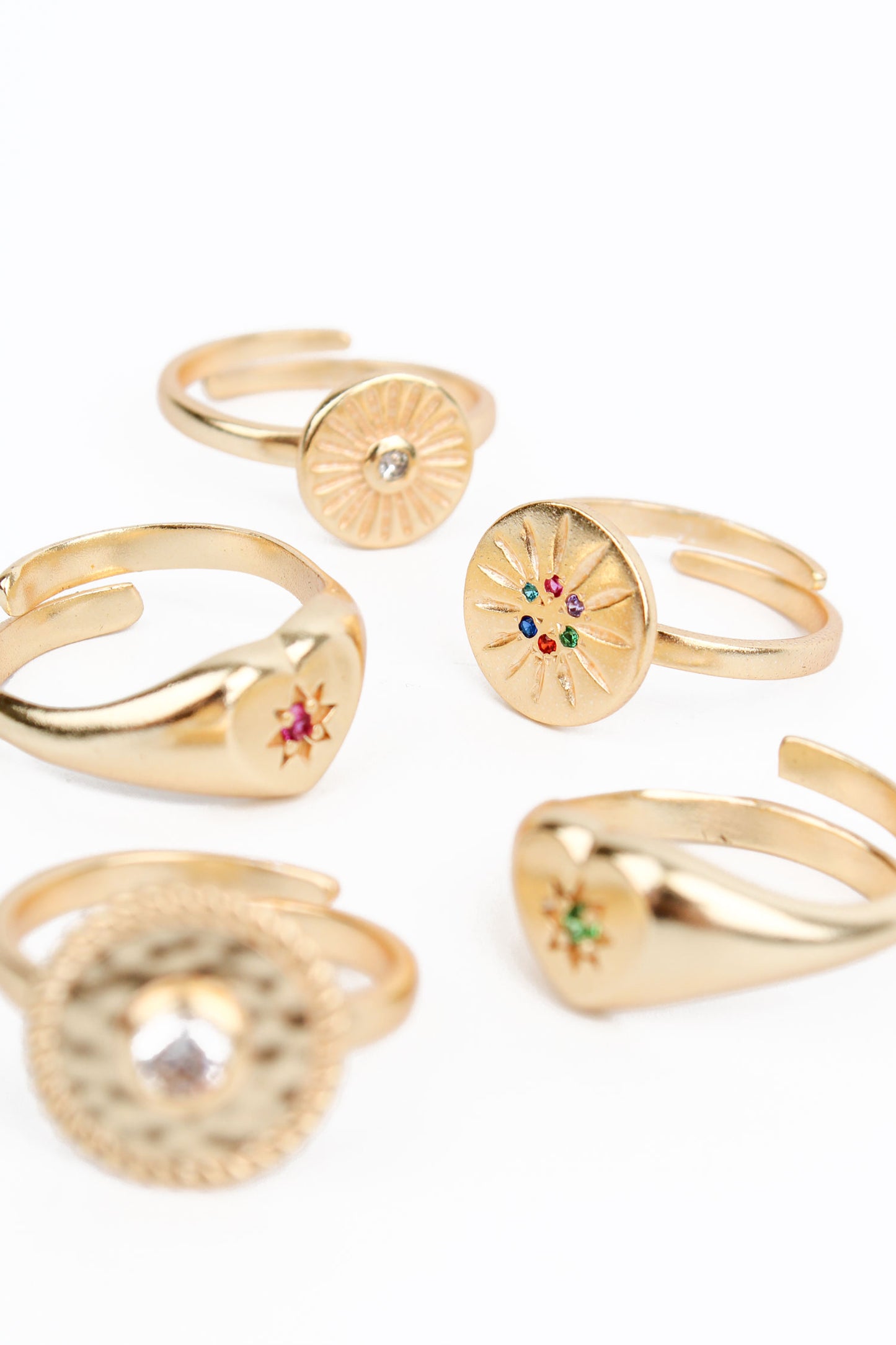 PACK OF 5 CZ GOLD PLATED RINGS